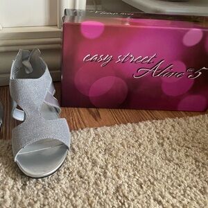 Easy Street Silver Heels with Peep-Toe Design
